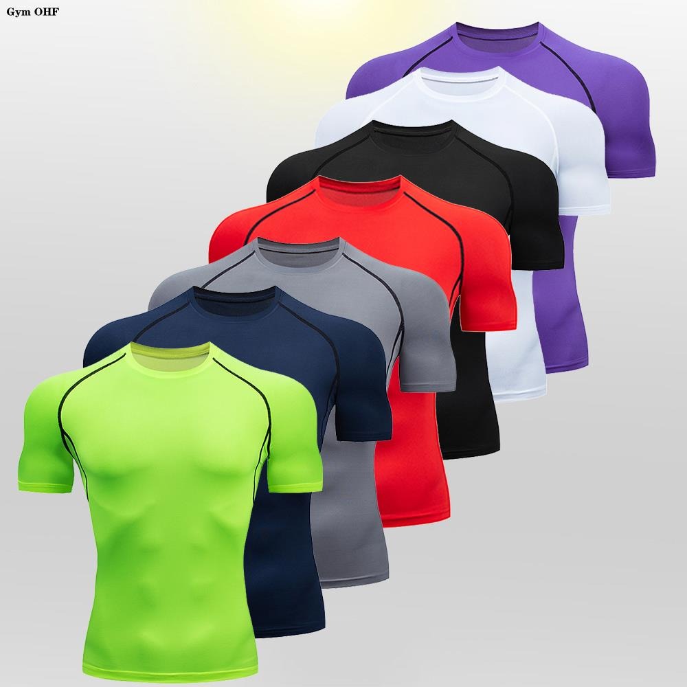 Camiseta de manga corta para hombre, camisetas de ajuste seco para gimnasio y Fitness.