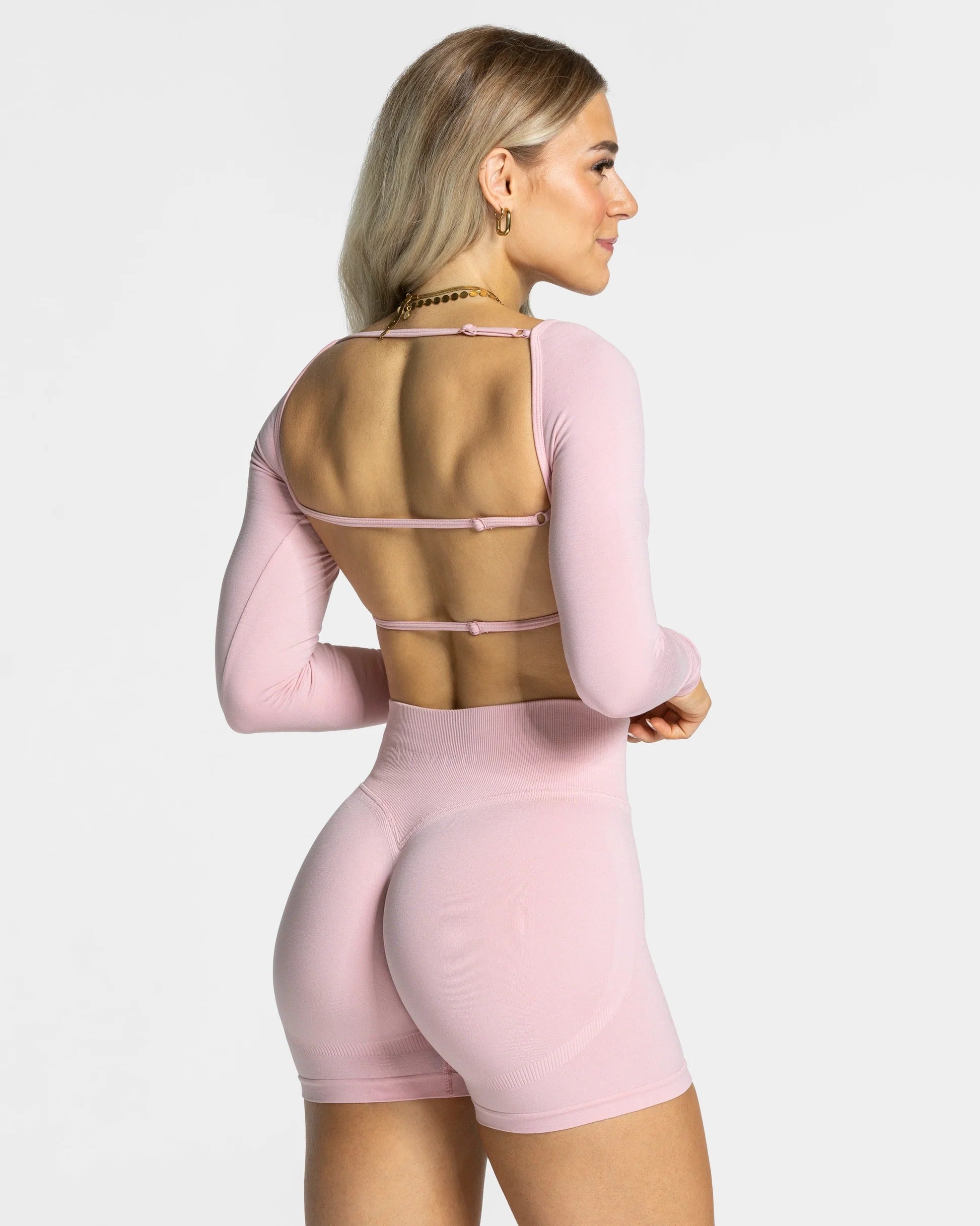 Camiseta de manga larga Backless Rosa