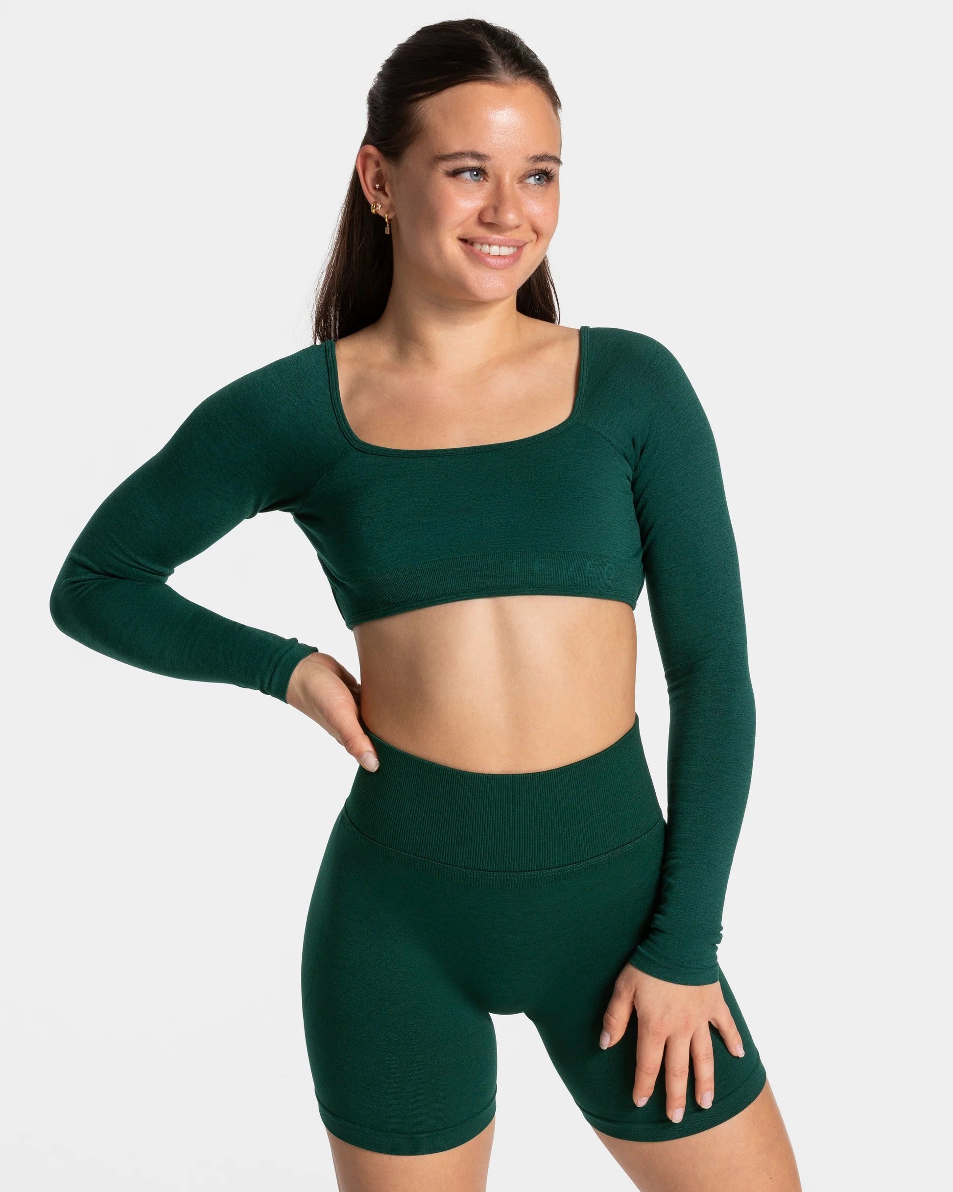 Camiseta de manga larga Backless Verde Oscuro