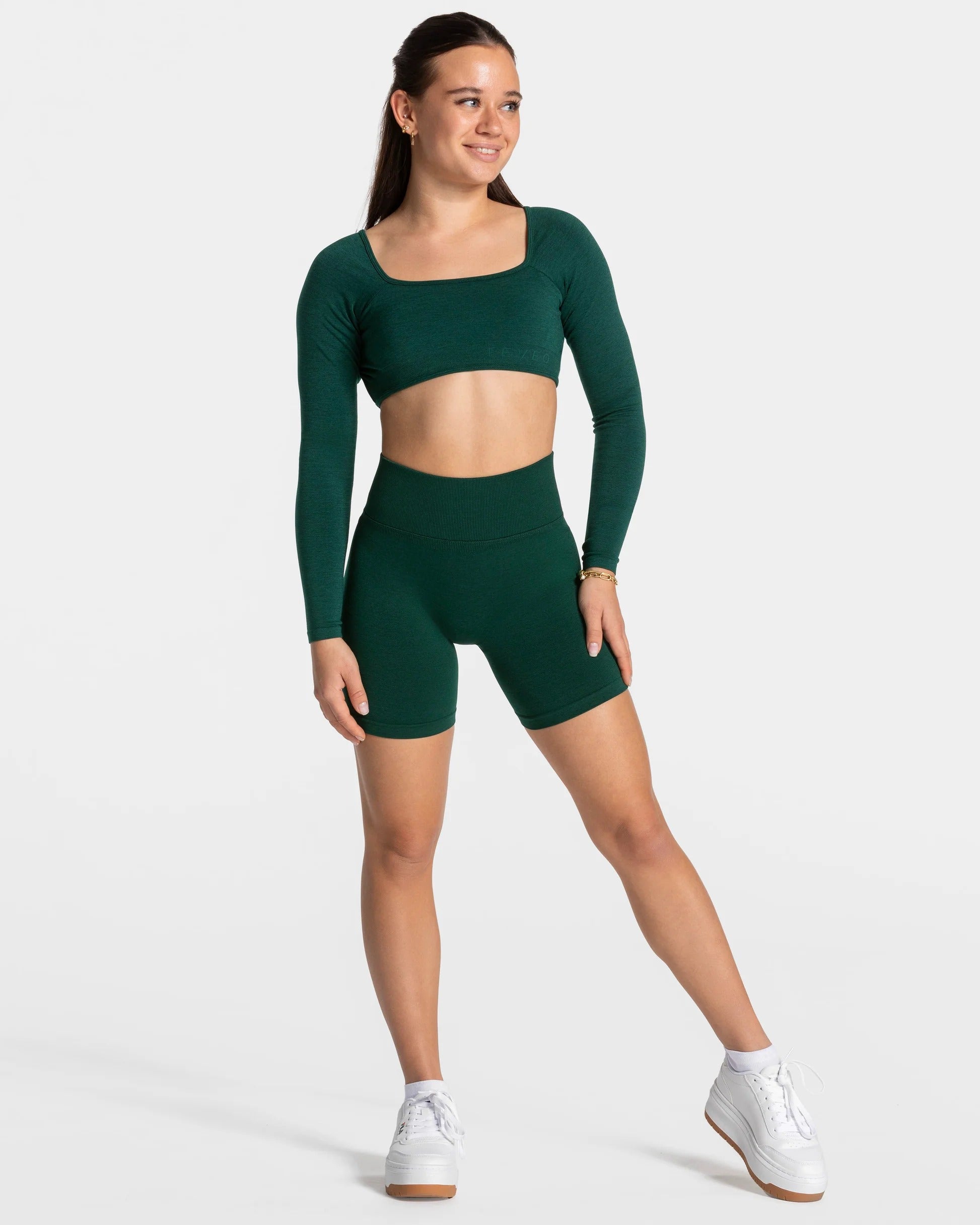 Camiseta de manga larga Backless Verde Oscuro