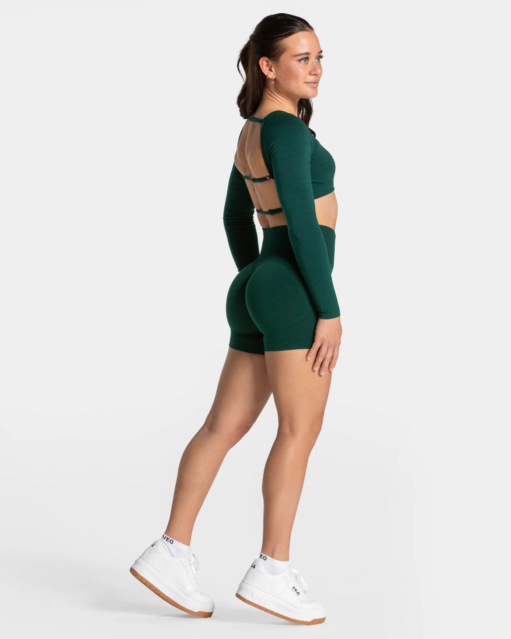 Camiseta de manga larga Backless Verde Oscuro