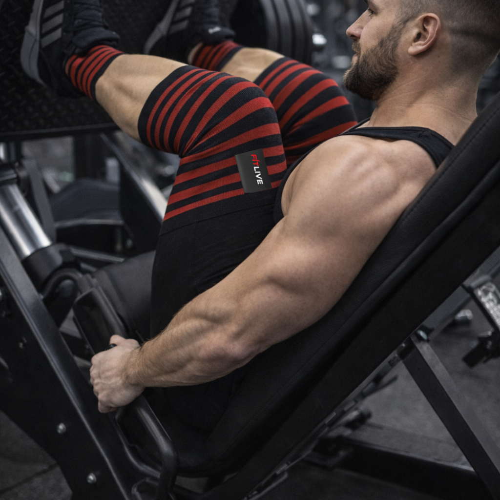 FITLIVE vendaje de Rodilla, Rodillera Gimnasio Powerlifting Levantamiento de Pesas para Entrenamiento con Pesas y Levantamiento de Pesas.